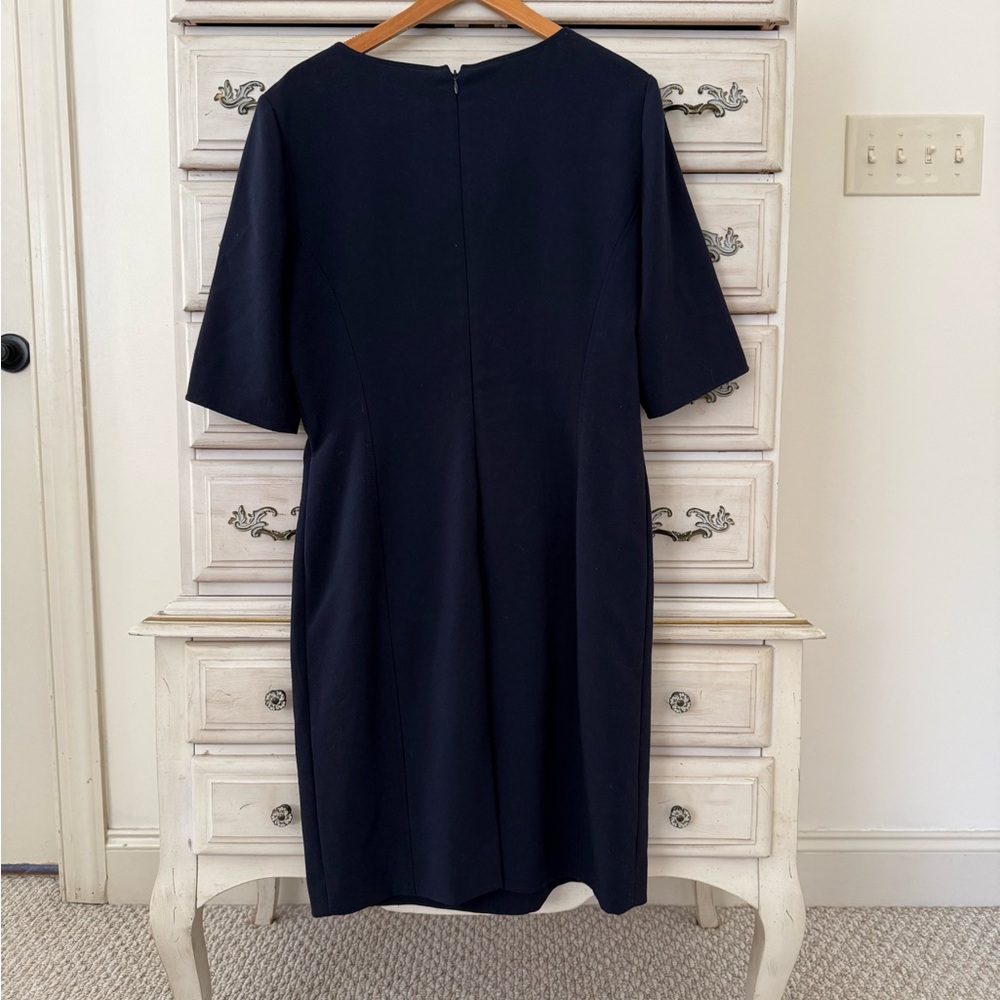 Tahari Navy Sheath Dress with Gold Accent - Picture 3 of 5